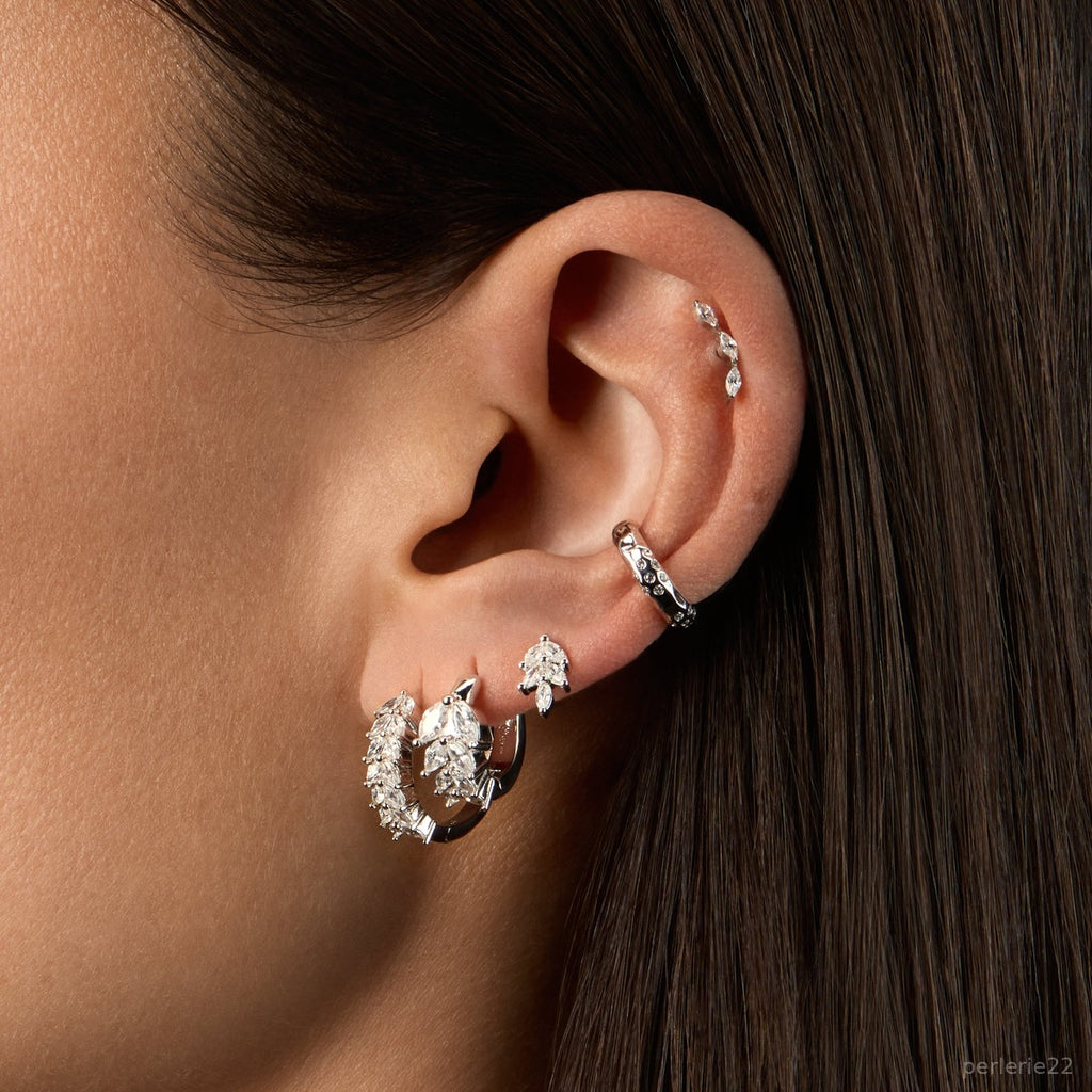 Créole Ombre Blanche - Boucle d'Oreille Argent 925 Or 18k | Contraste Lumineux