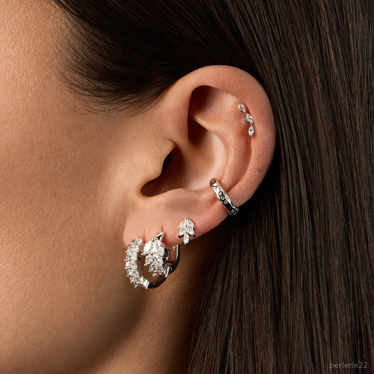 Créole Ombre Blanche - Boucle d'Oreille Argent 925 Or 18k | Contraste Lumineux
