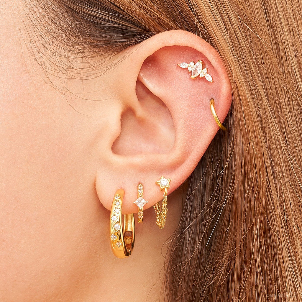 Créole Rym Blanche - Boucle d'Oreille Pierres Blanches Argent 925 Or 18k | 2g