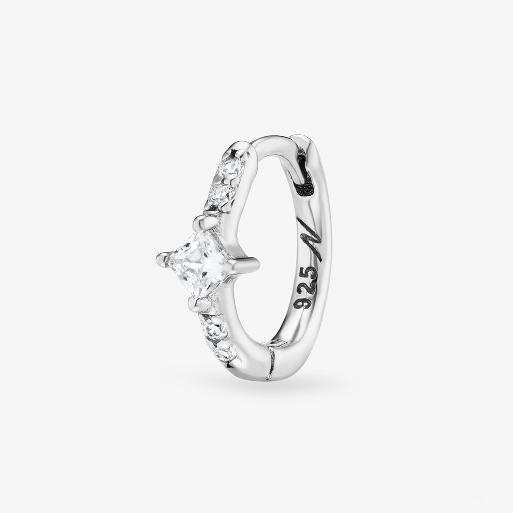 Créole Rym Blanche - Boucle d'Oreille Pierres Blanches Argent 925 Or 18k | 2g