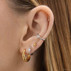 Créole Rym Blanche - Boucle d'Oreille Pierres Blanches Argent 925 Or 18k | 2g