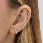 Créole Rym Blanche - Boucle d'Oreille Pierres Blanches Argent 925 Or 18k | 2g
