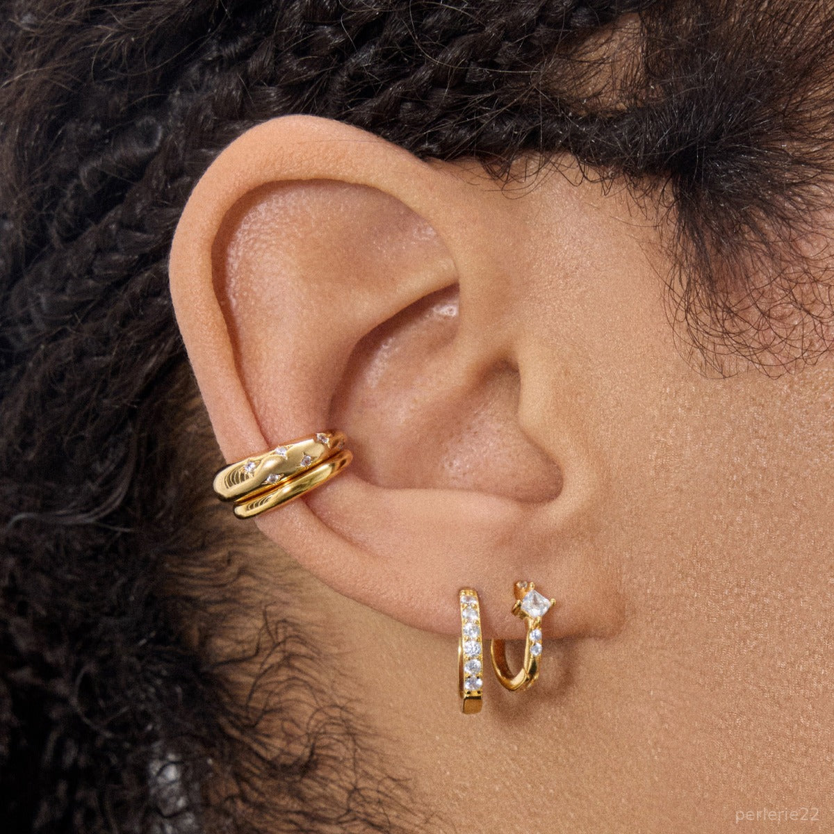 Créole Rym Blanche - Boucle d'Oreille Pierres Blanches Argent 925 Or 18k | 2g