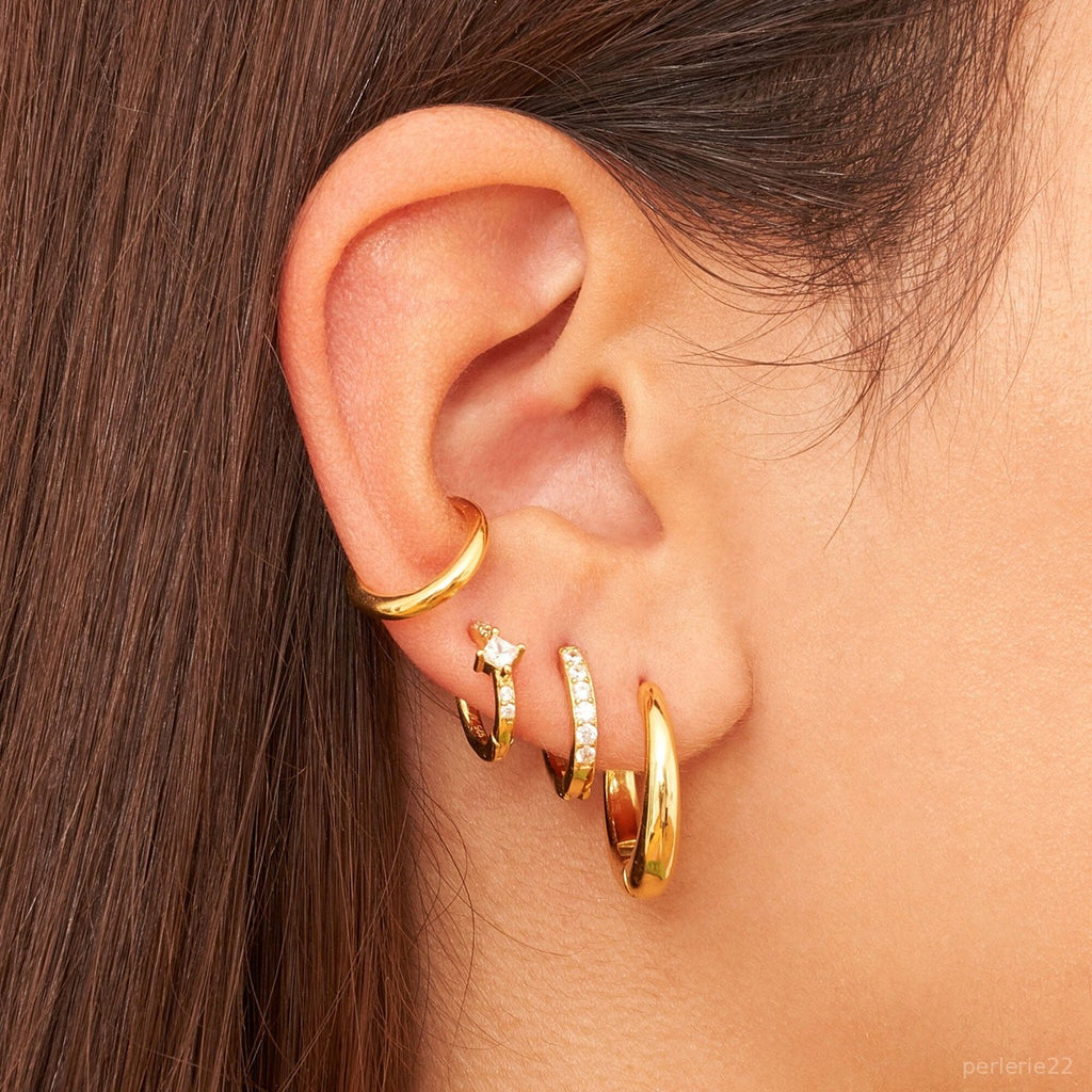 Créole Rym Blanche - Boucle d'Oreille Pierres Blanches Argent 925 Or 18k | 2g