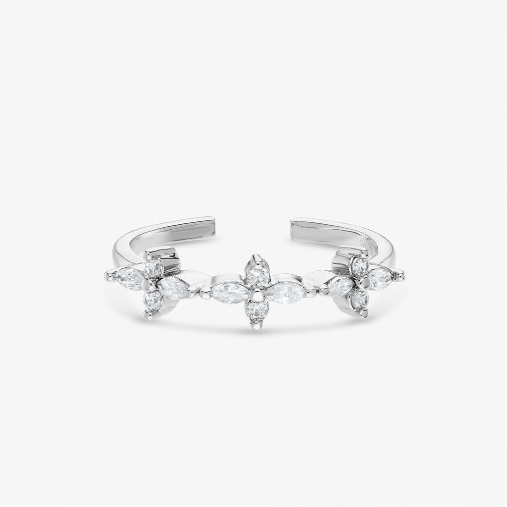 Bague Floraison - Bague Ajustable Pierres Fleur Argent 925 Or 18k | 3g