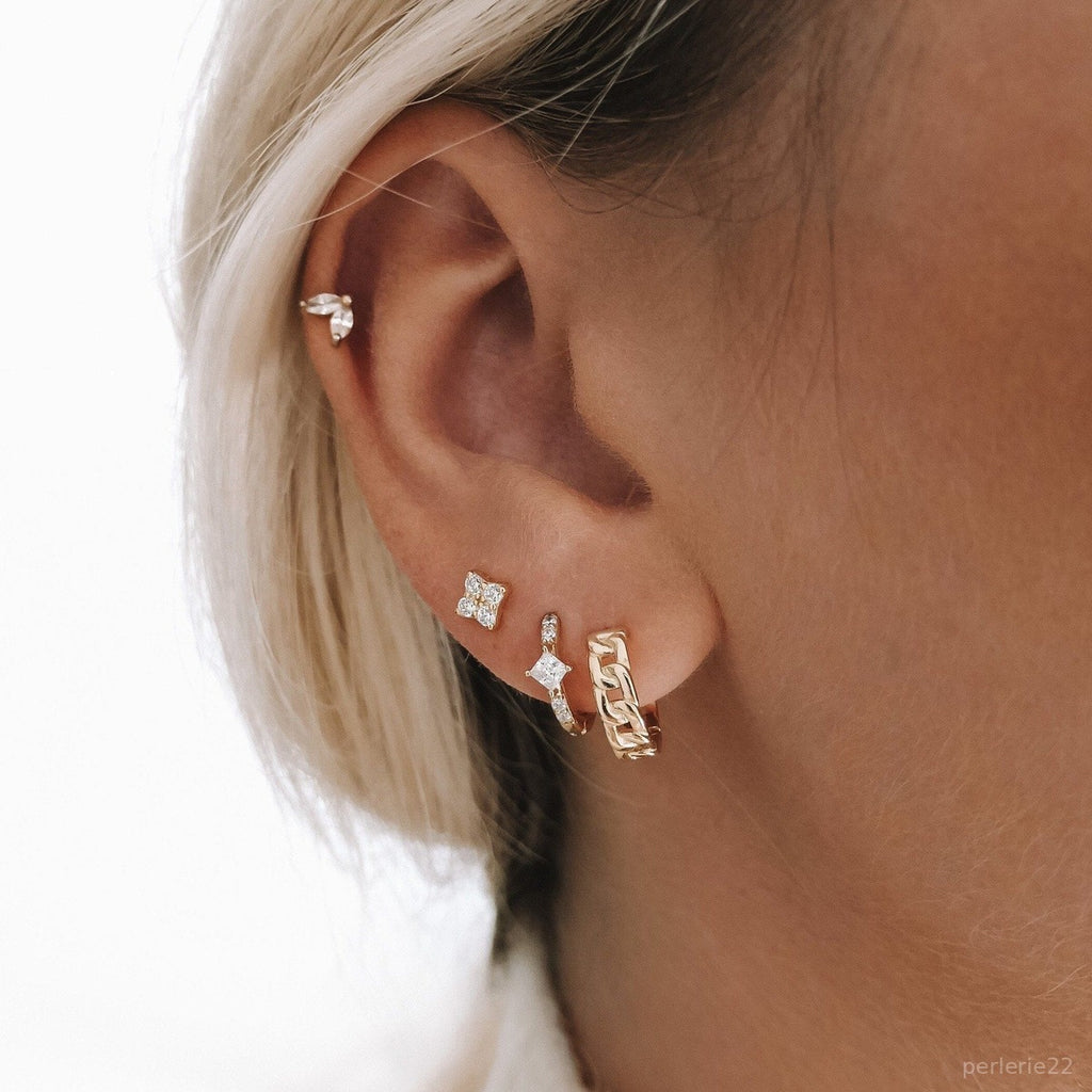 Créole Rym Blanche - Boucle d'Oreille Pierres Blanches Argent 925 Or 18k | 2g