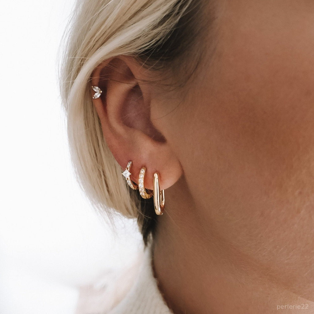 Créole Rym Blanche - Boucle d'Oreille Pierres Blanches Argent 925 Or 18k | 2g